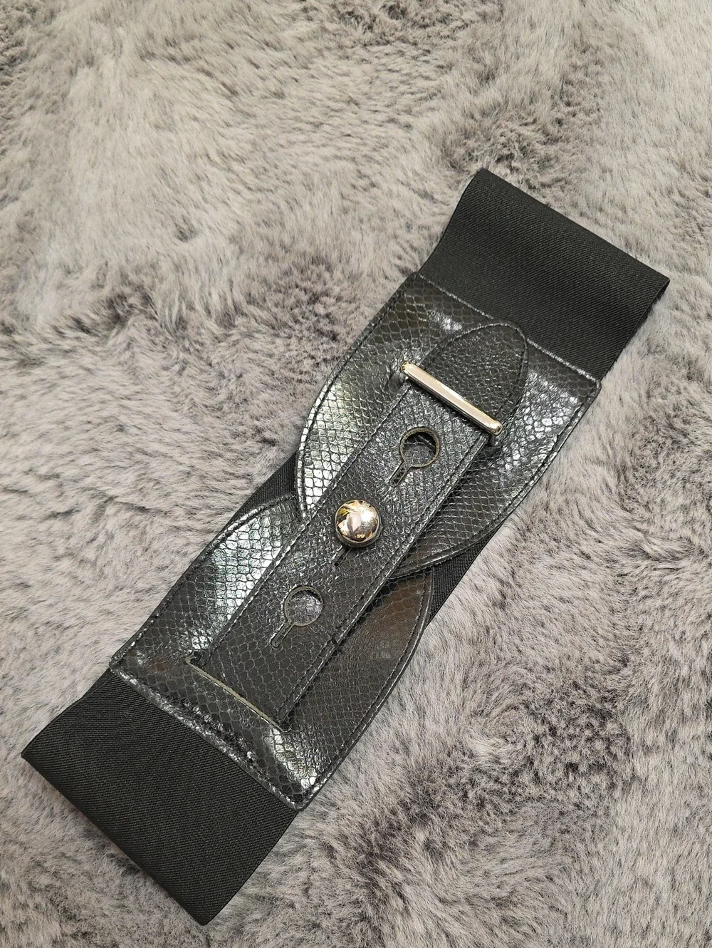 Express Black Leather Stretch Waist Belt  Silver Accent 3 Adjusts Small Medium